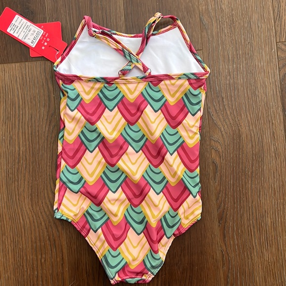 NWT Large one piece swim suit Bathing suit Adj straps red yellow and green lined - Picture 5 of 8